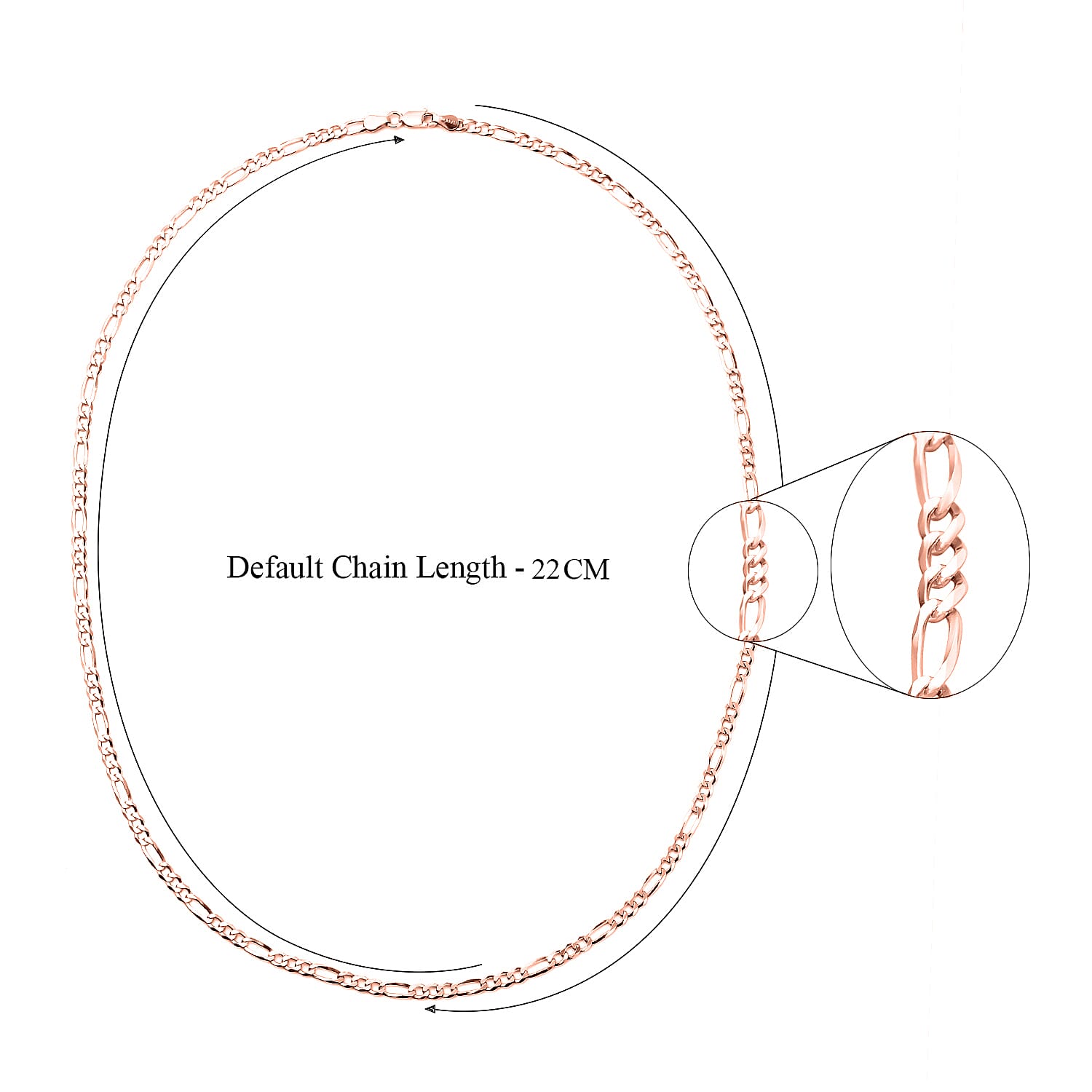 Rose Gold Overlay Sterling Silver Figaro Necklace (Size - 24), Silver Wt. 9.86 Gms