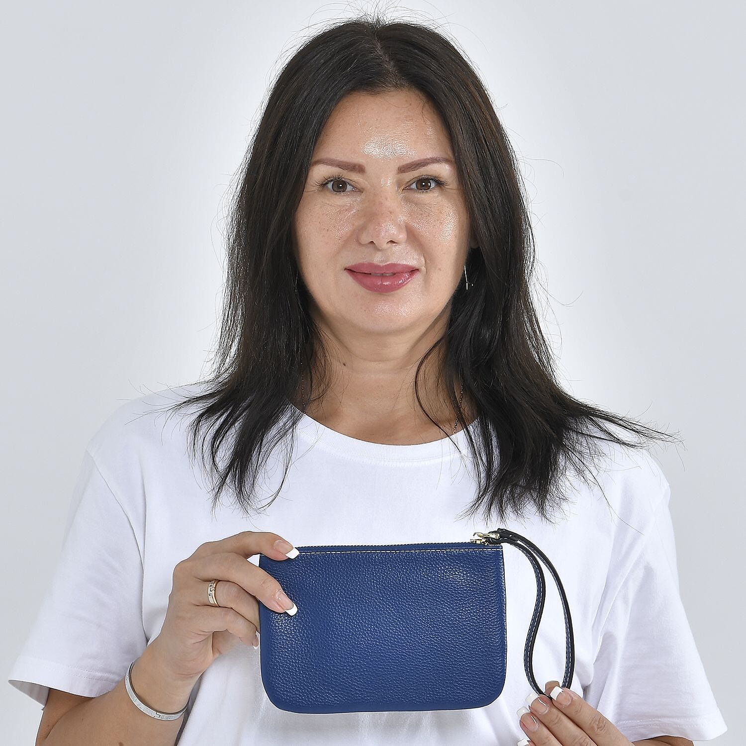 100% Genuine Leather Alphabet A Wallet with RFID Protection (Size 18x12 Cm) - Navy