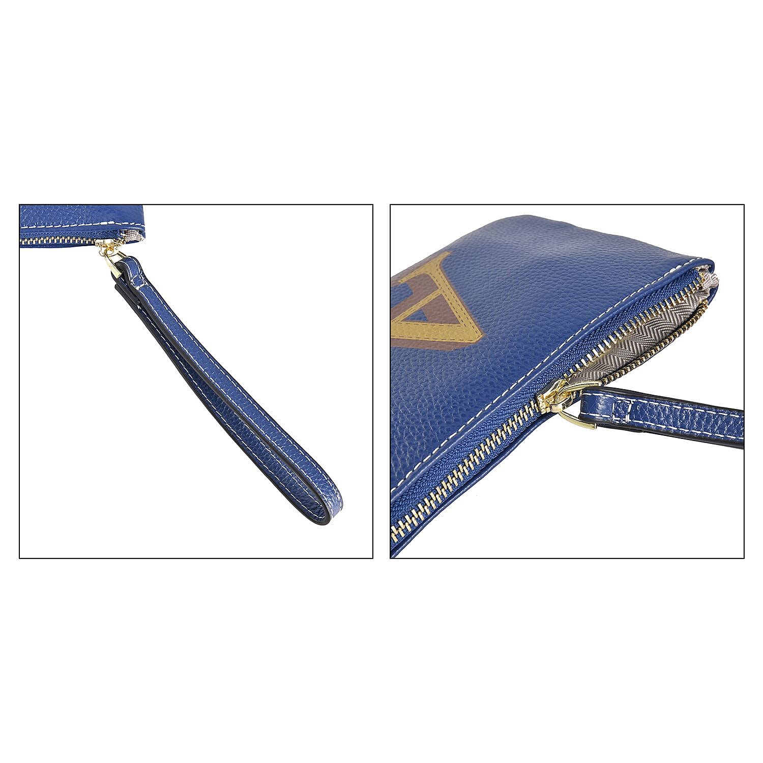 100% Genuine Leather Alphabet A Wallet with RFID Protection (Size 18x12 Cm) - Navy