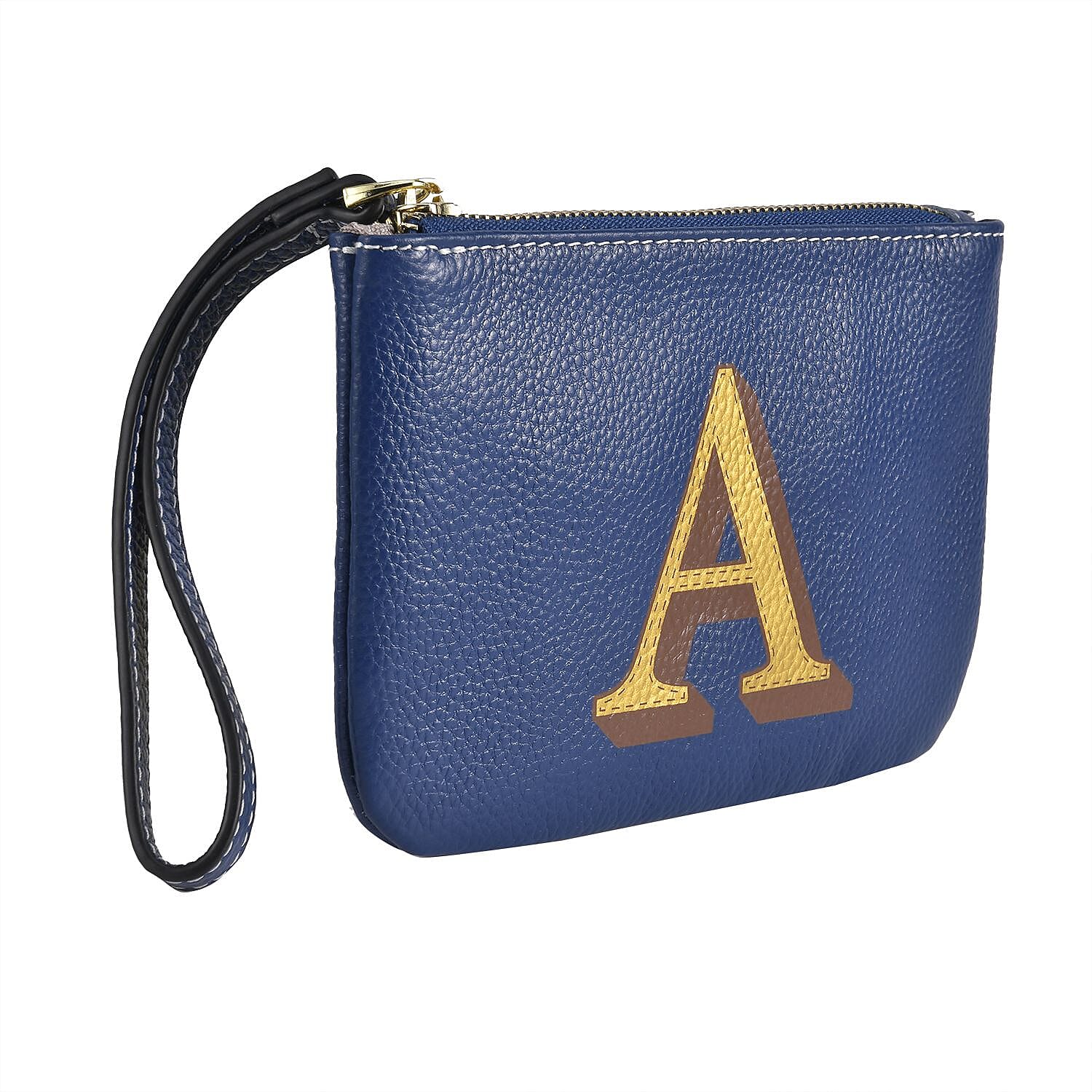 100% Genuine Leather Alphabet A Wallet with RFID Protection (Size 18x12 Cm) - Navy