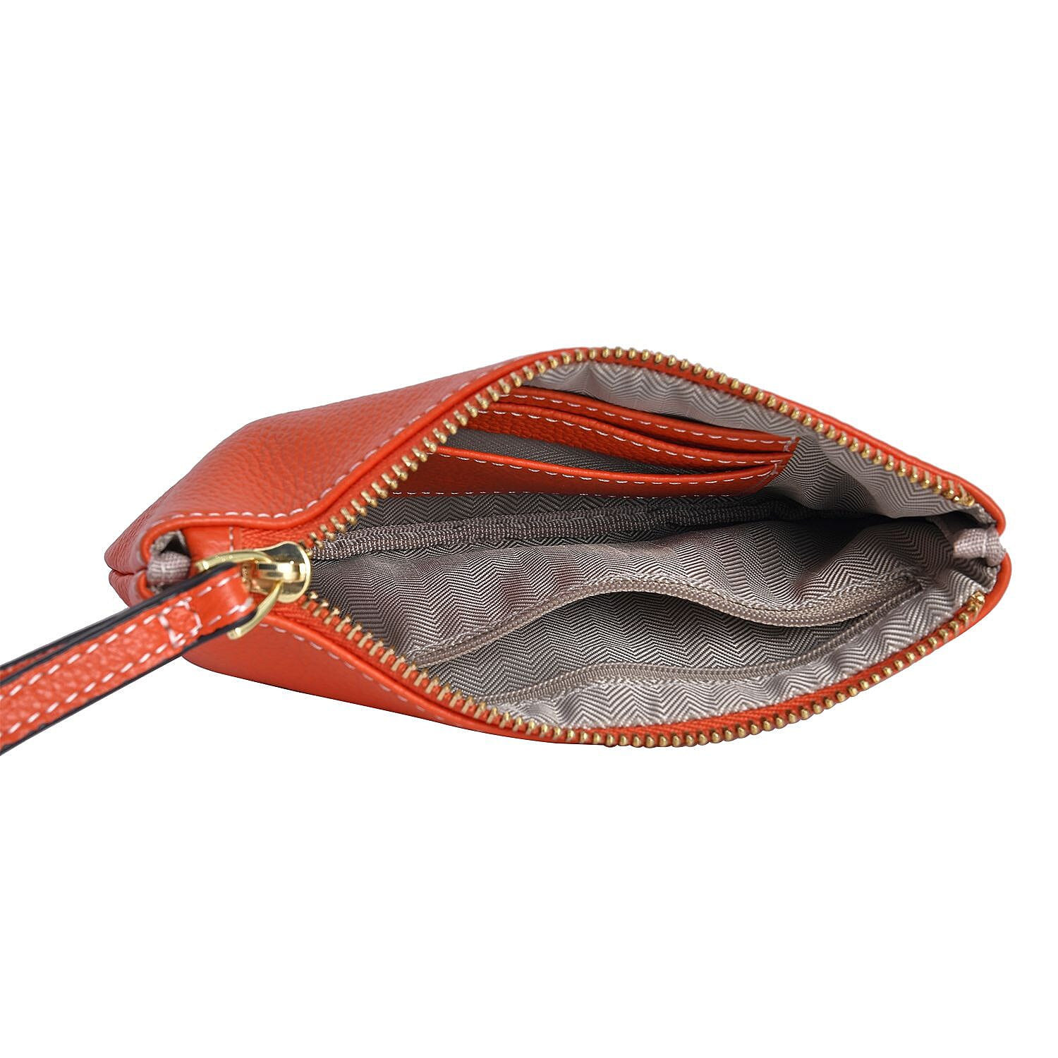 100% Genuine Leather E Letterpress Wristlet Clutch - Orange