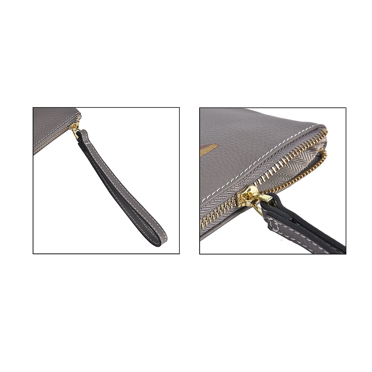 100% Genuine Leather B Letterpress Wristlet Clutch - Grey