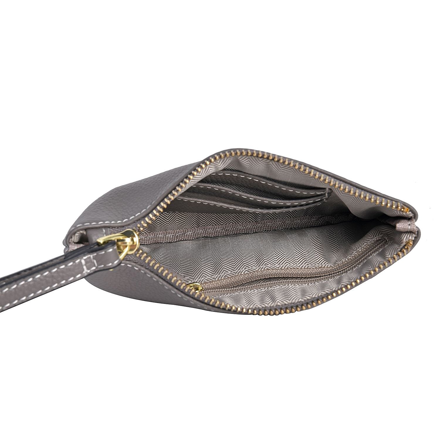 100% Genuine Leather B Letterpress Wristlet Clutch - Grey