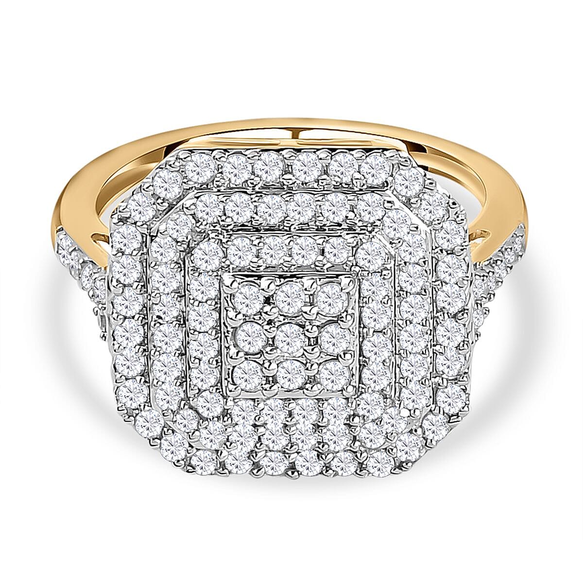 9K Yellow Gold SGL Certified Diamond (I1-I2-G-H) Cluster Ring 1.00 Ct.