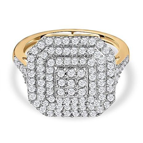9K Yellow Gold SGL Certified Diamond (I1-I2/G-H) Cluster Ring 1.00 Ct.