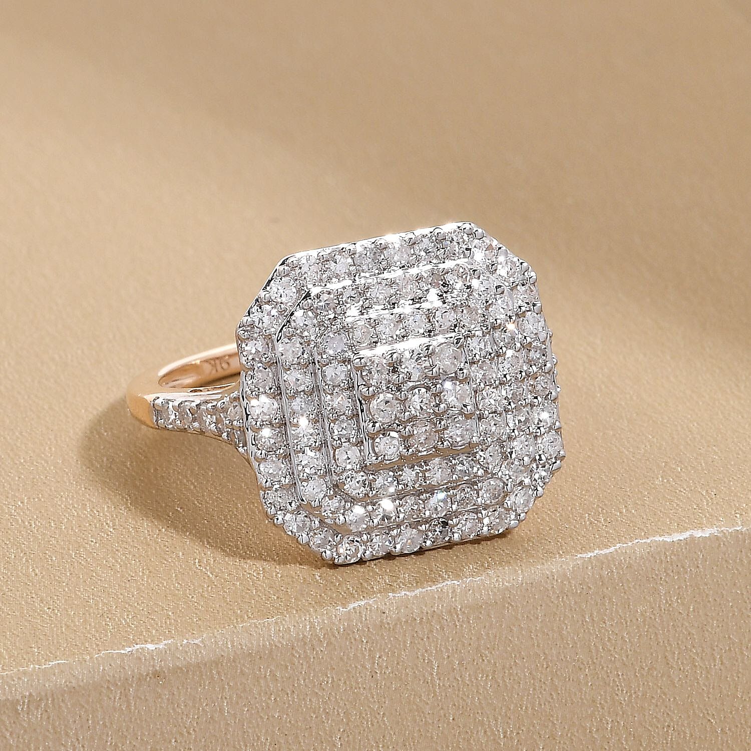 9K Yellow Gold SGL Certified Diamond (I1-I2-G-H) Cluster Ring 1.00 Ct.