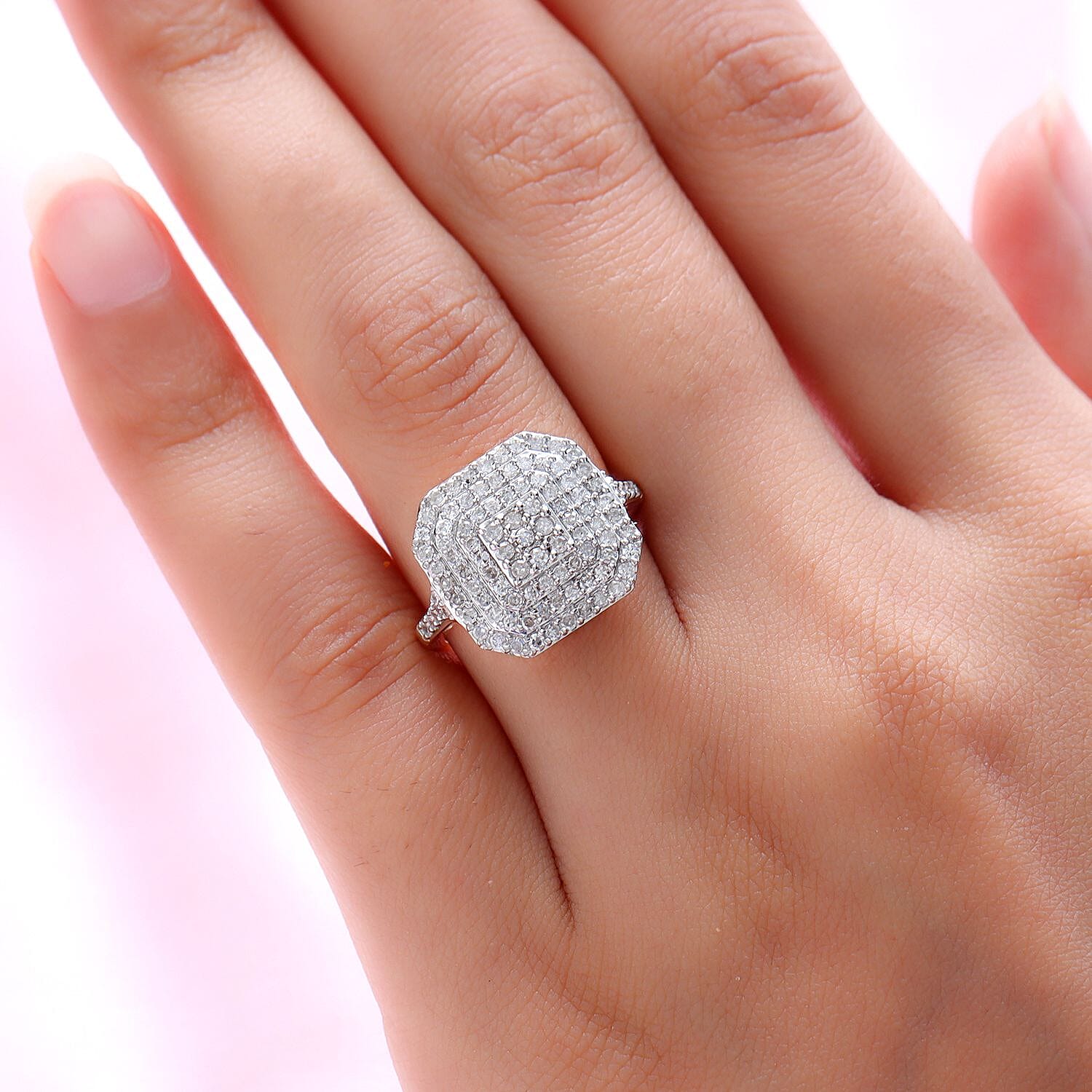 9K Yellow Gold SGL Certified Diamond (I1-I2-G-H) Cluster Ring 1.00 Ct.