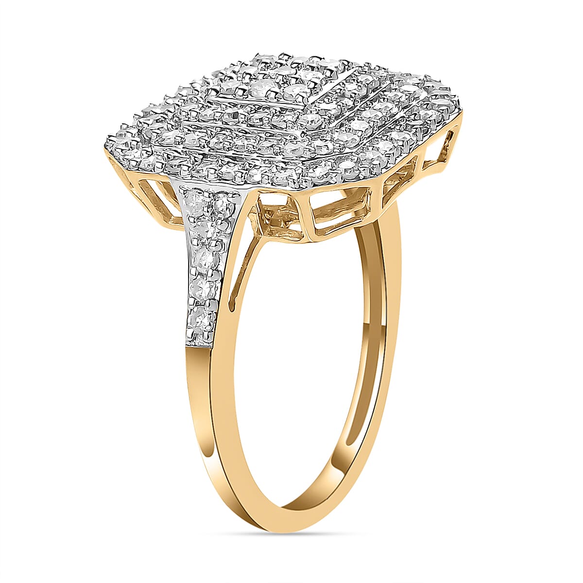 9K Yellow Gold SGL Certified Diamond (I1-I2-G-H) Cluster Ring 1.00 Ct.