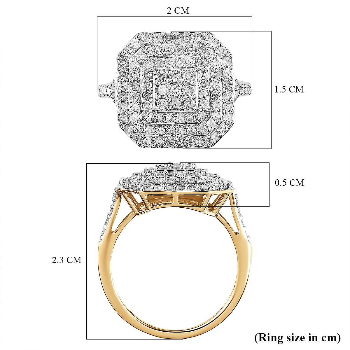 9K Yellow Gold SGL Certified Diamond (I1-I2-G-H) Cluster Ring 1.00 Ct.