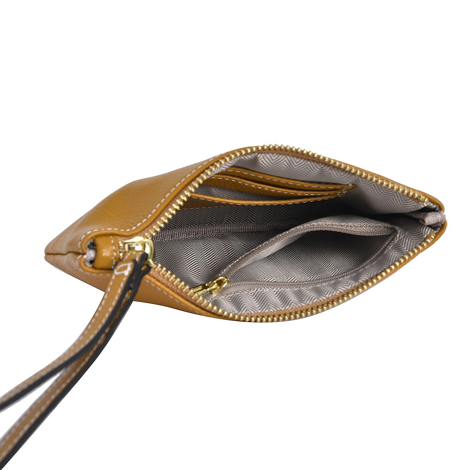 100% Genuine Leather H Letterpress Wristlet Clutch - Mustard