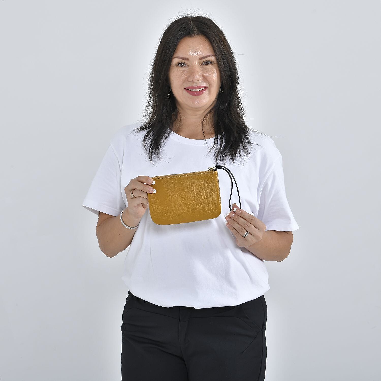 100% Genuine Leather Alphabet H Wallet with RFID Protection (Size 18x12 Cm) - Yellow