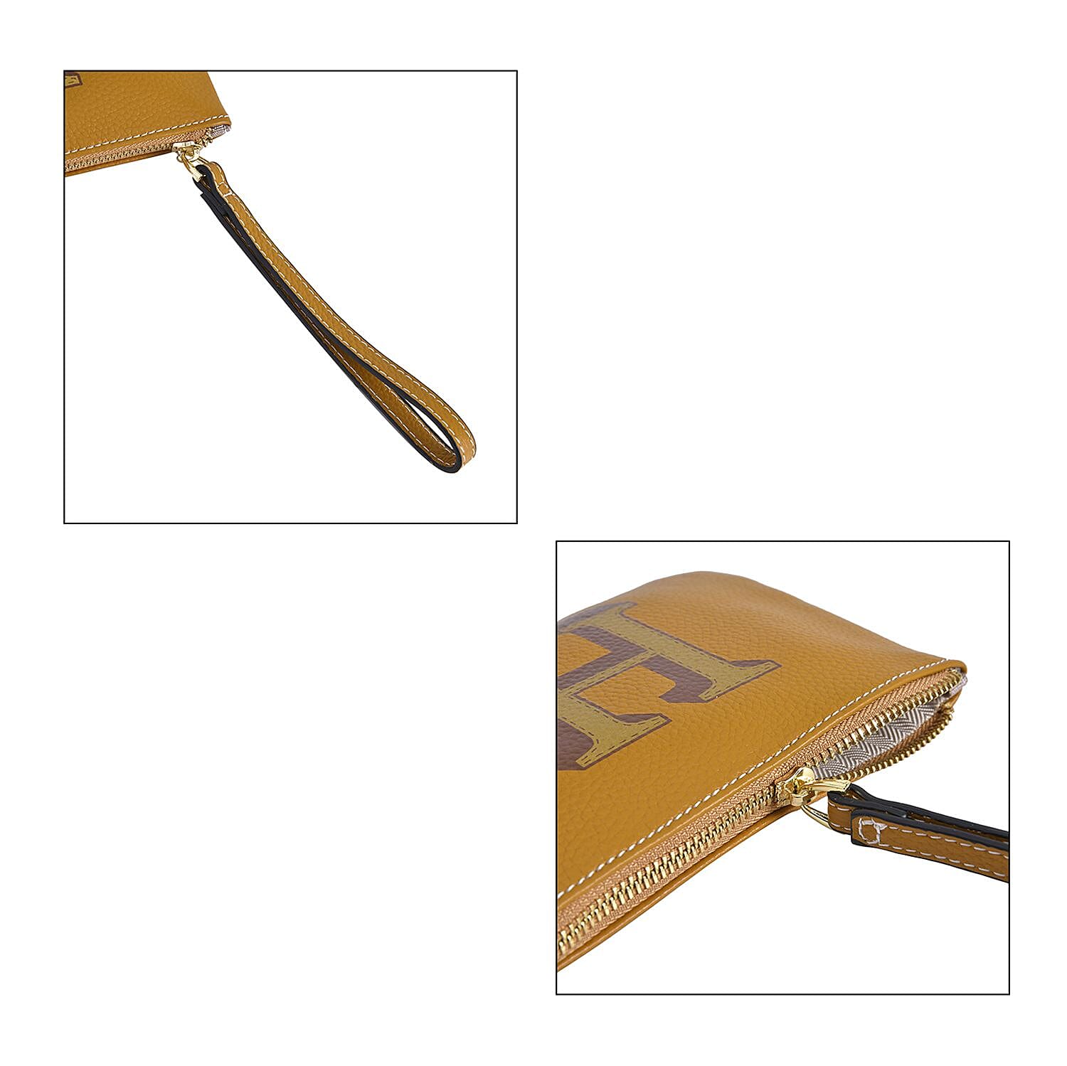 100% Genuine Leather Alphabet H Wallet with RFID Protection (Size 18x12 Cm) - Yellow