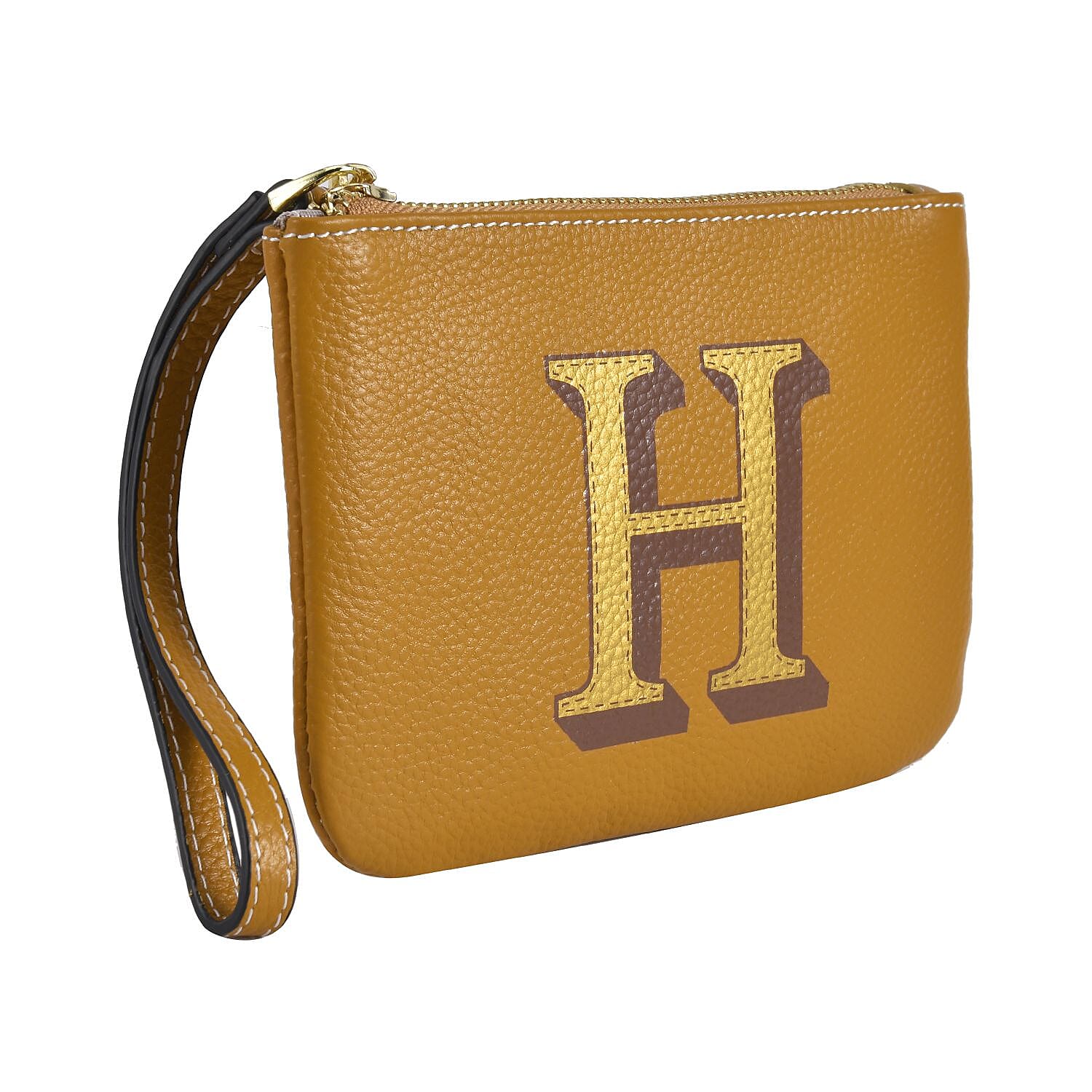 100% Genuine Leather Alphabet H Wallet with RFID Protection (Size 18x12 Cm) - Yellow