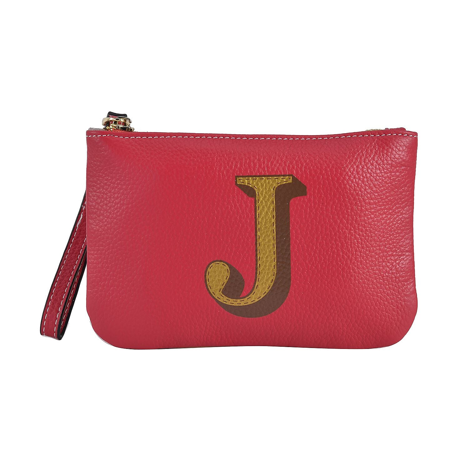 100% Genuine Leather J Letterpress Wristlet Clutch - Pink