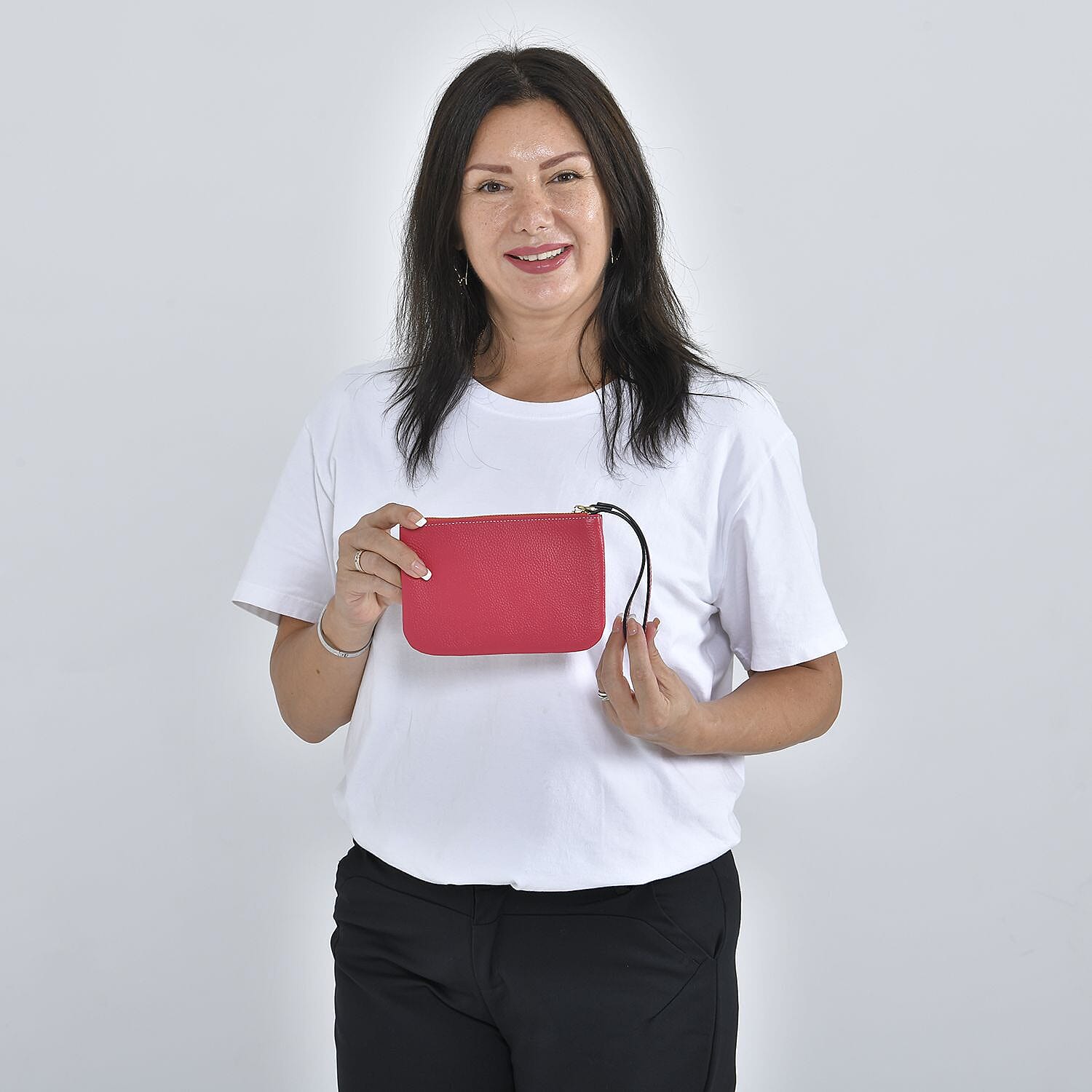 100% Genuine Leather J Letterpress Wristlet Clutch - Pink