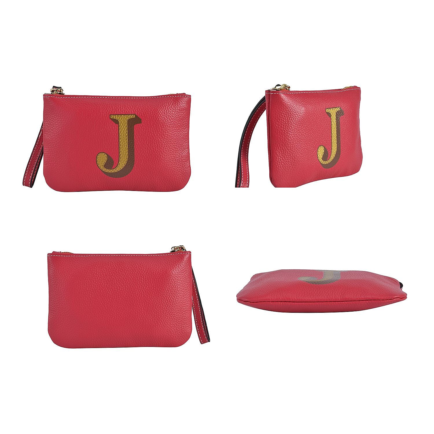 100% Genuine Leather J Letterpress Wristlet Clutch - Pink