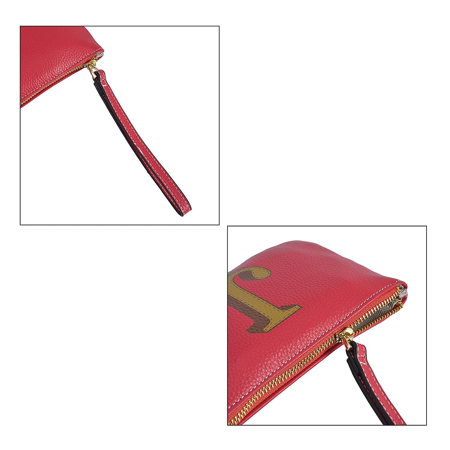 100% Genuine Leather J Letterpress Wristlet Clutch - Pink