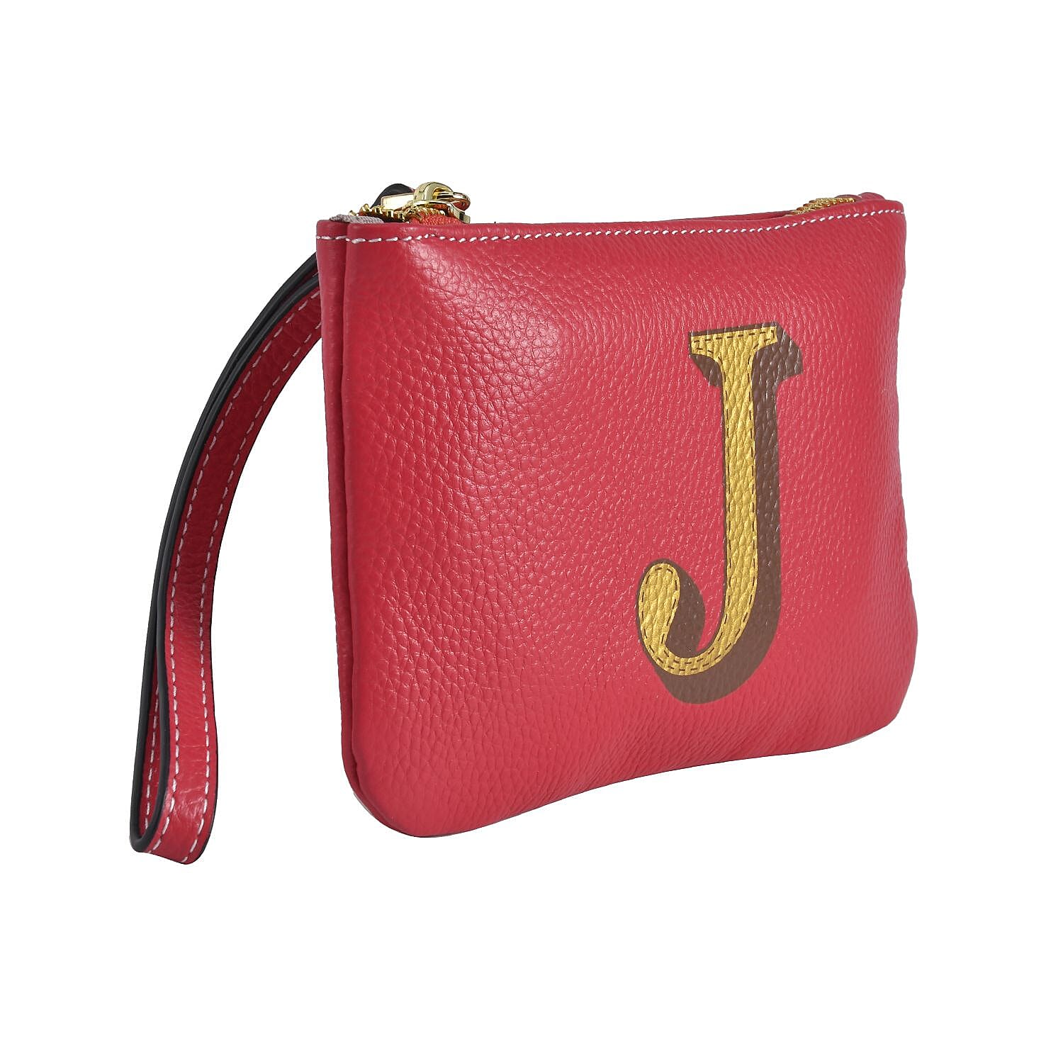 100% Genuine Leather J Letterpress Wristlet Clutch - Pink