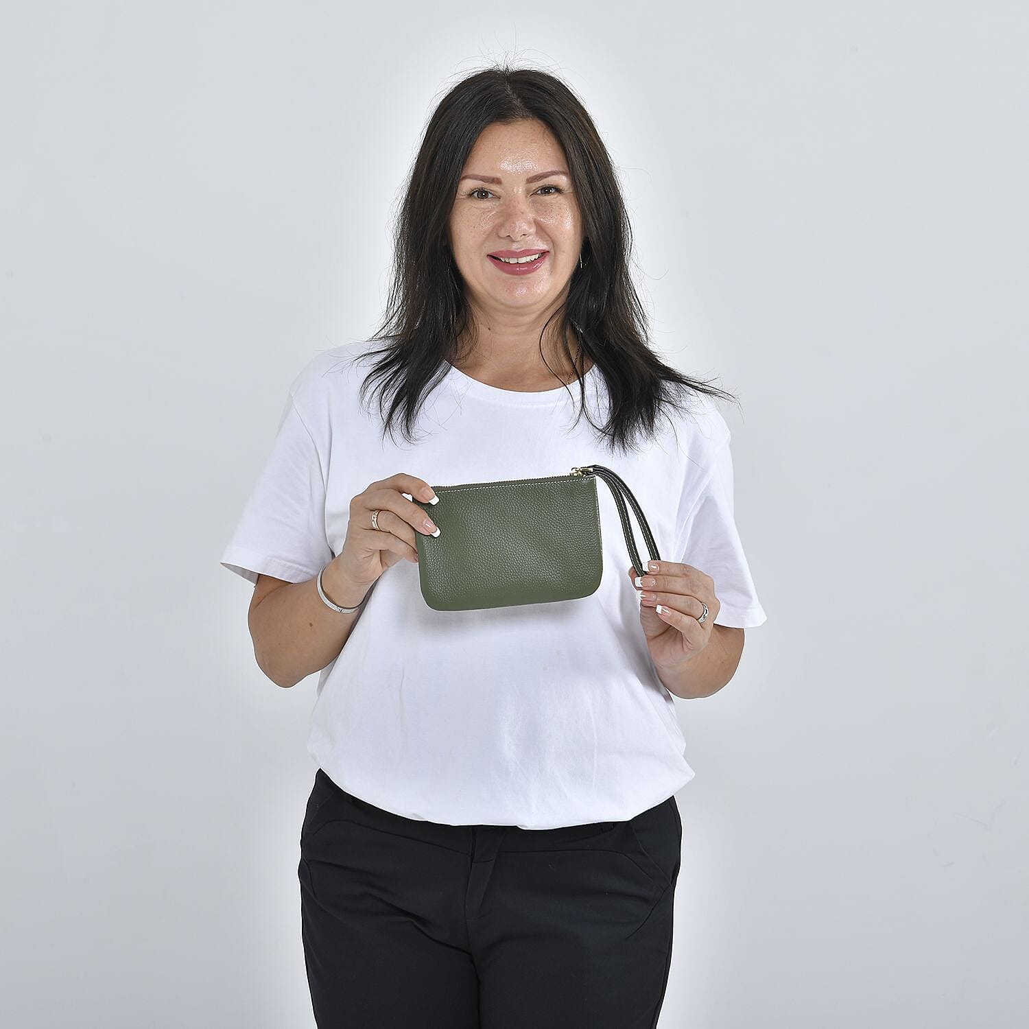 100% Genuine Leather Alphabet T Wallet with RFID Protection (Size 18x12 Cm) - Dark Green