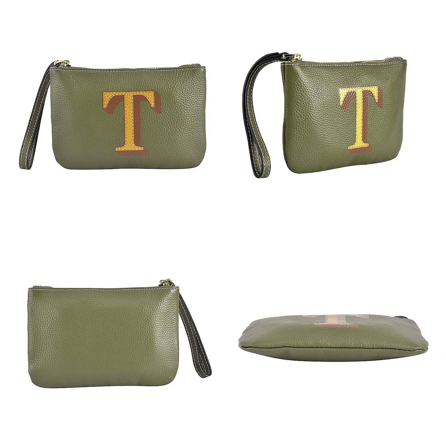 100% Genuine Leather Alphabet T Wallet with RFID Protection (Size 18x12 Cm) - Dark Green