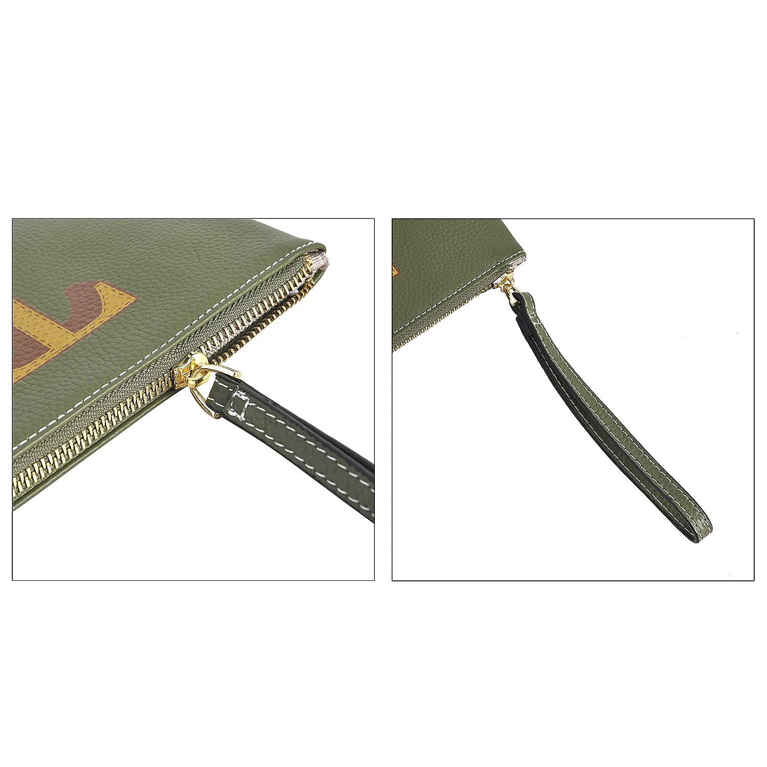 100% Genuine Leather Alphabet T Wallet with RFID Protection (Size 18x12 Cm) - Dark Green