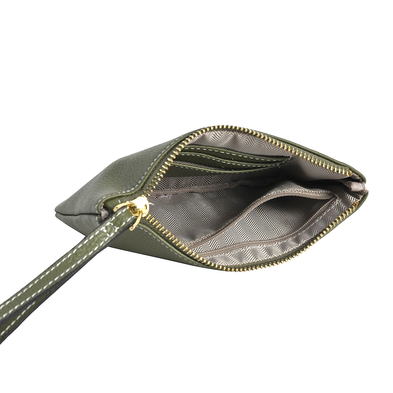 100% Genuine Leather Alphabet T Wallet with RFID Protection (Size 18x12 Cm) - Dark Green