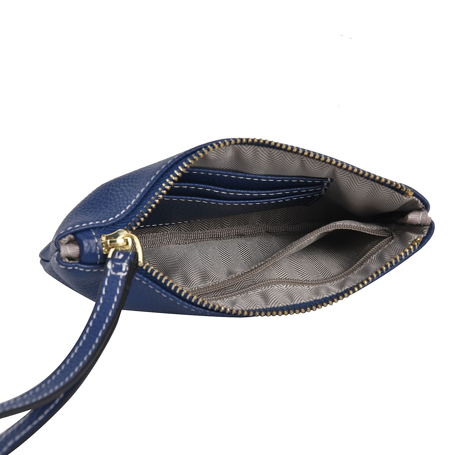 100% Genuine Leather C Letterpress Wristlet Clutch - Dark Blue