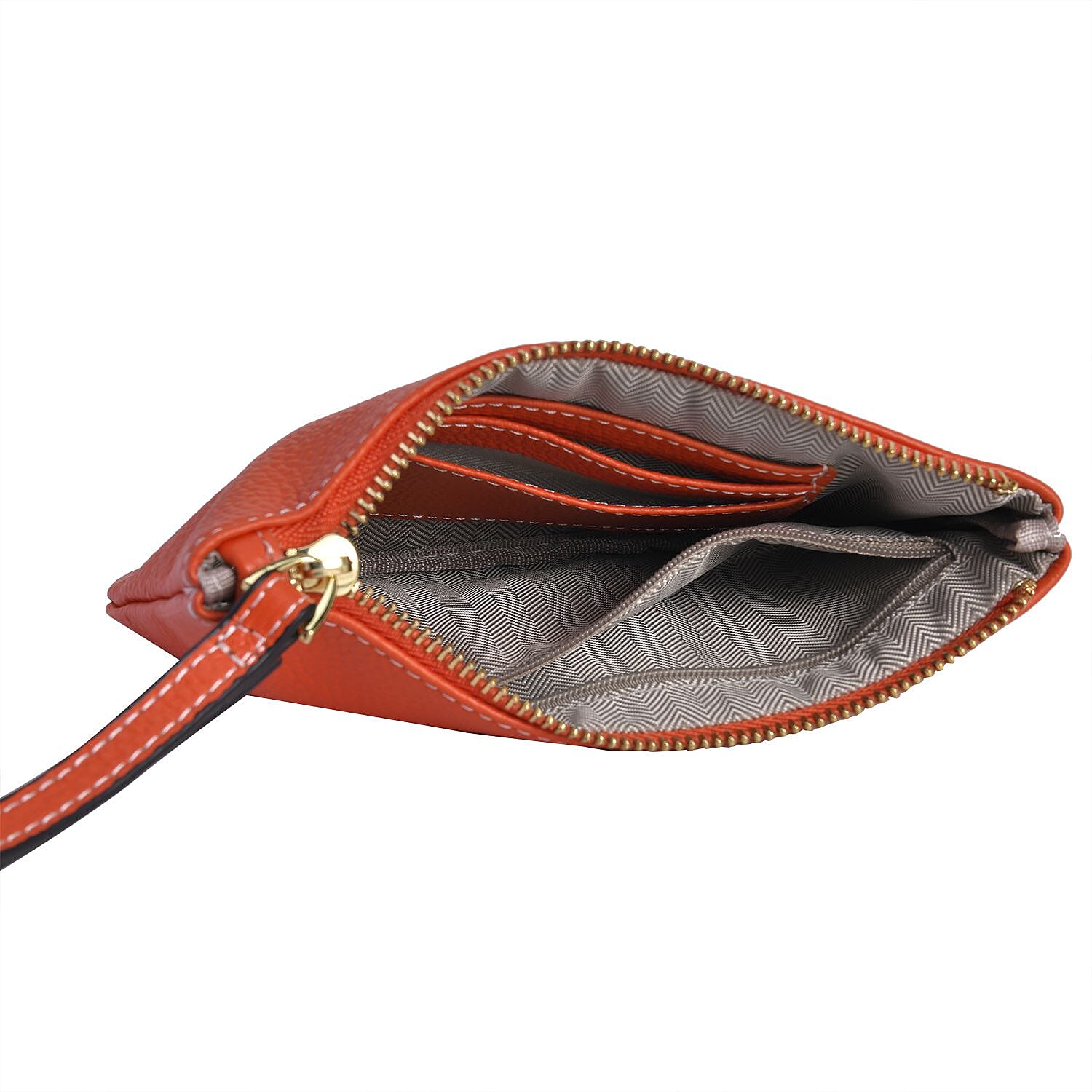 100% Genuine Leather G Letterpress Wristlet Clutch - Orange