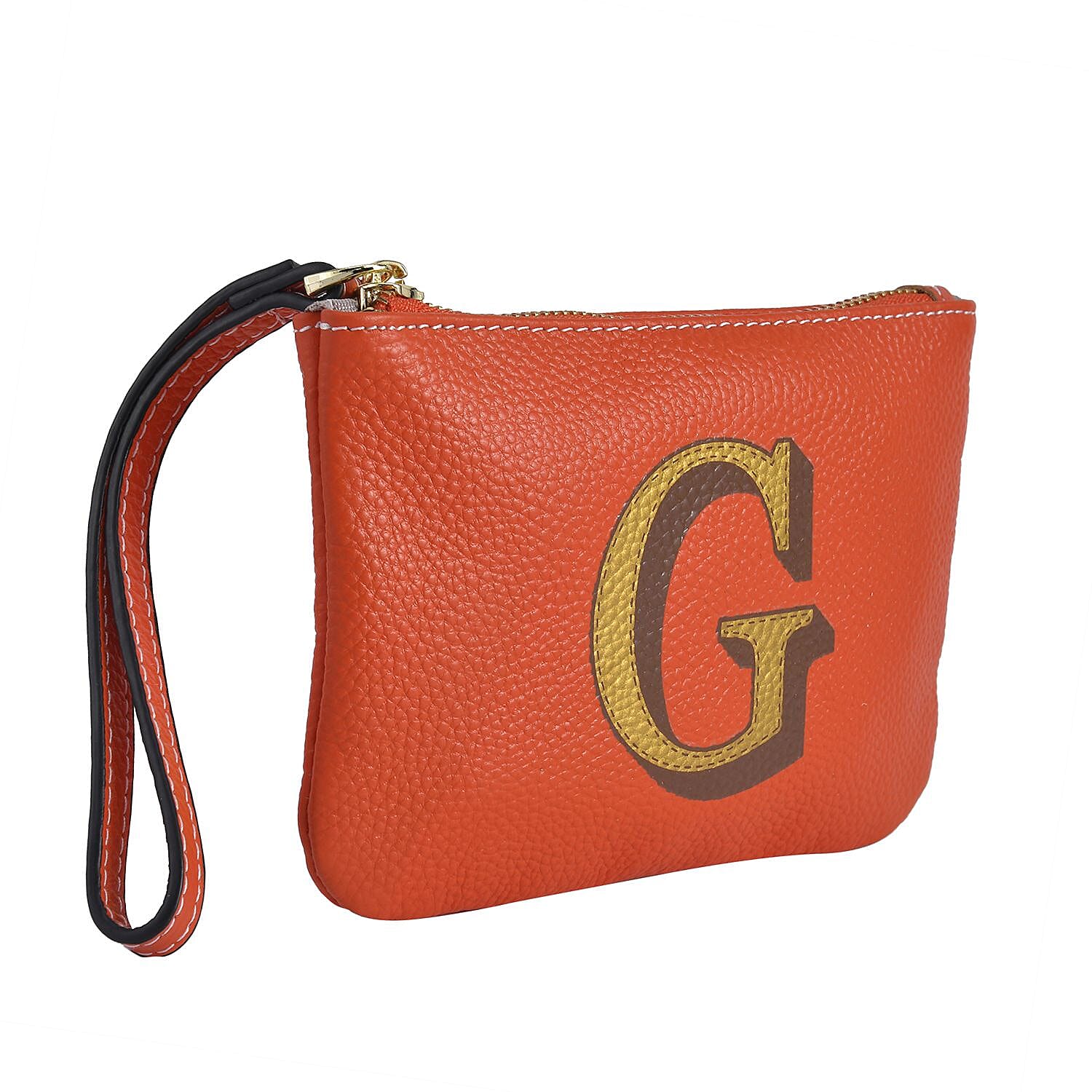 100% Genuine Leather Alphabet G Wallet with RFID Protection (Size 18x12 Cm) - Orange