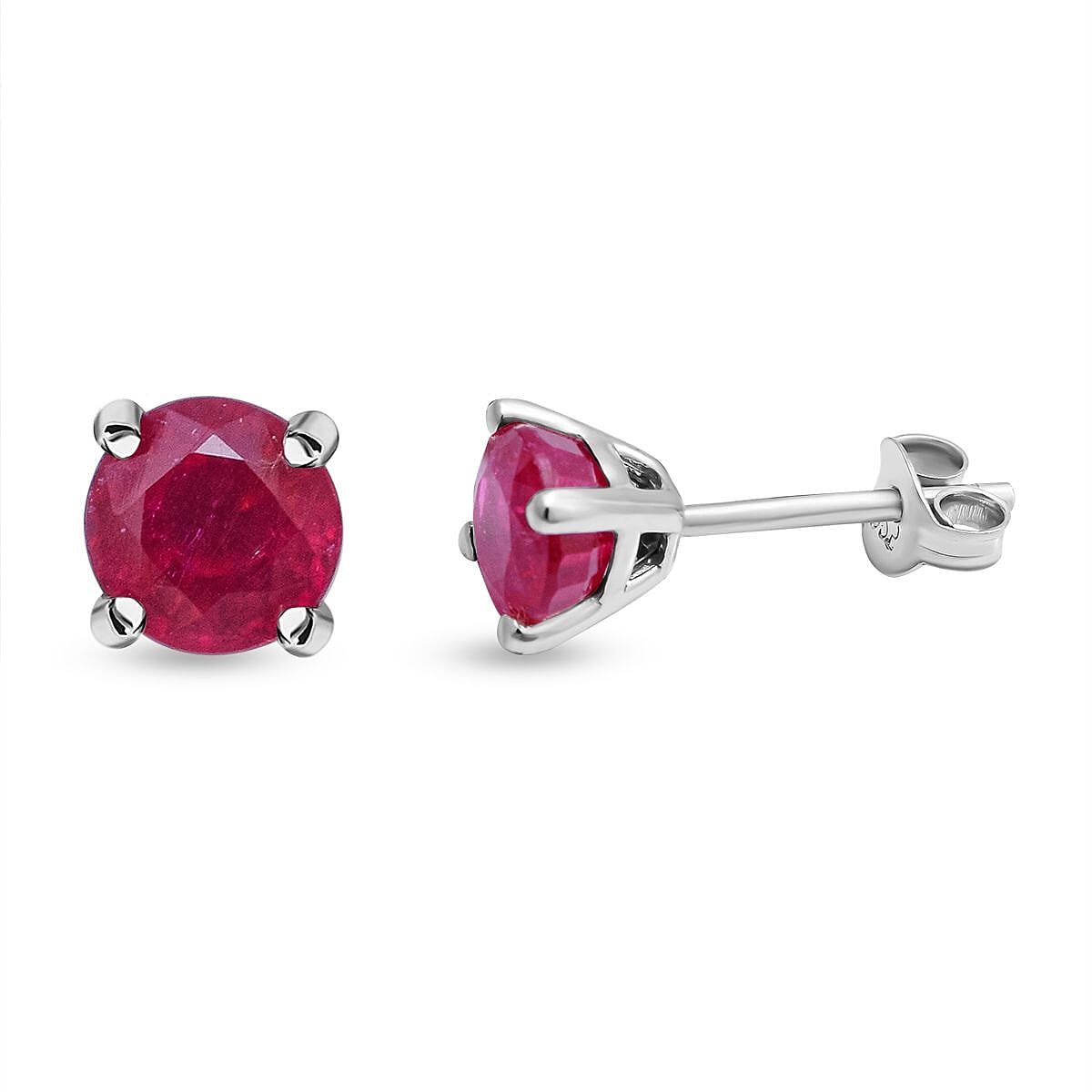 African Ruby Stud Earrings (with Push Back) in Platinum Overlay Sterling Silver 2.00 Ct.