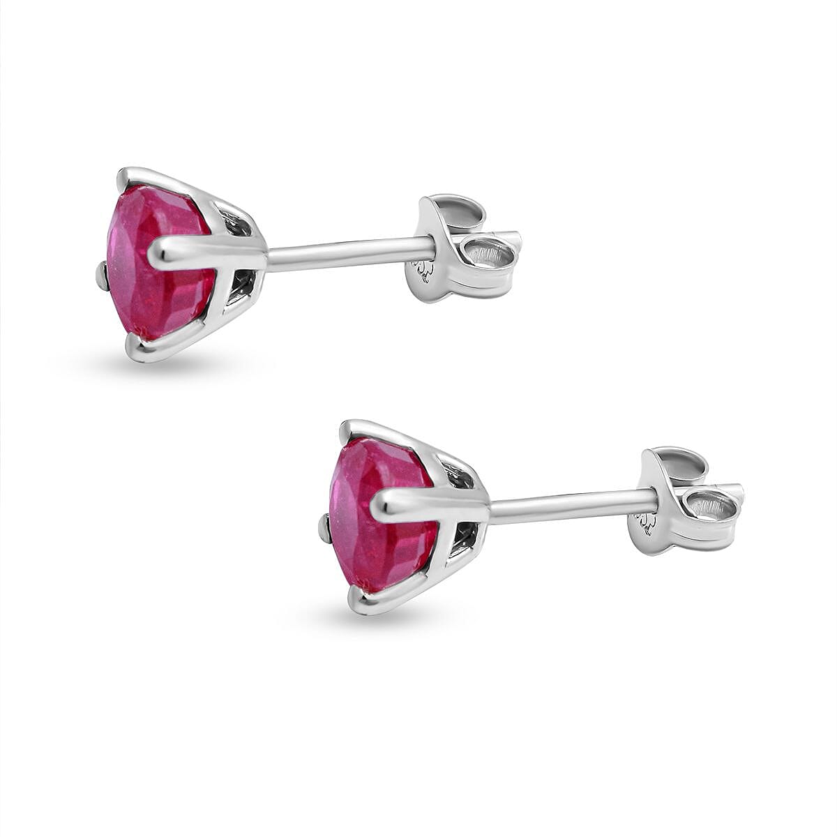 African Ruby Stud Earrings (with Push Back) in Platinum Overlay Sterling Silver 2.00 Ct.