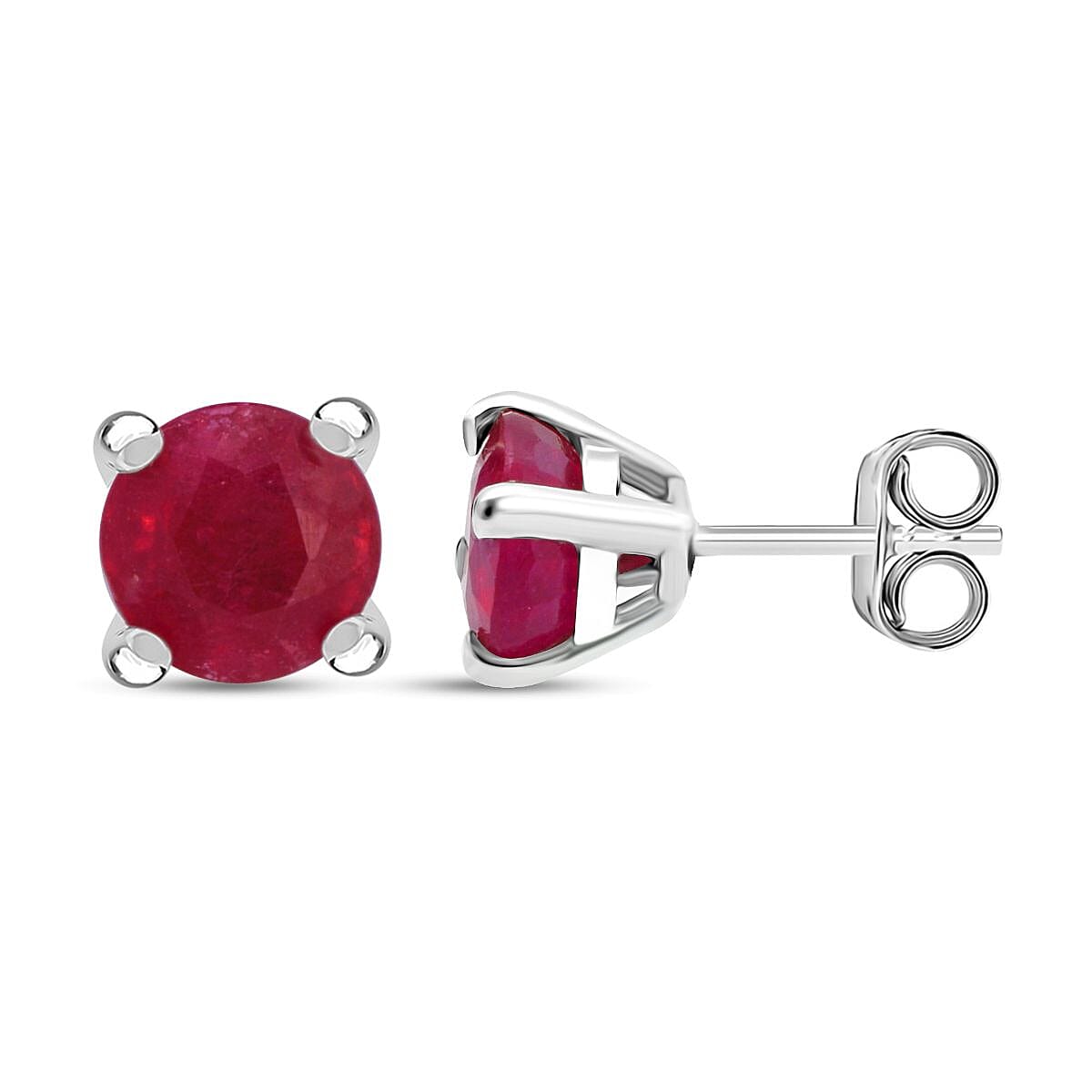 African Ruby Stud Earrings (with Push Back) in Platinum Overlay Sterling Silver 2.00 Ct.