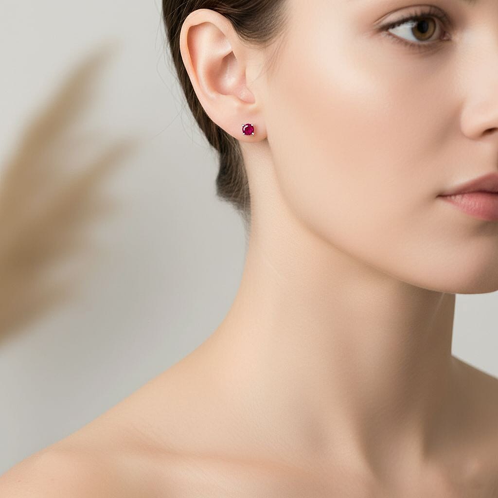 African Ruby Stud Earrings (with Push Back) in Platinum Overlay Sterling Silver 2.00 Ct.