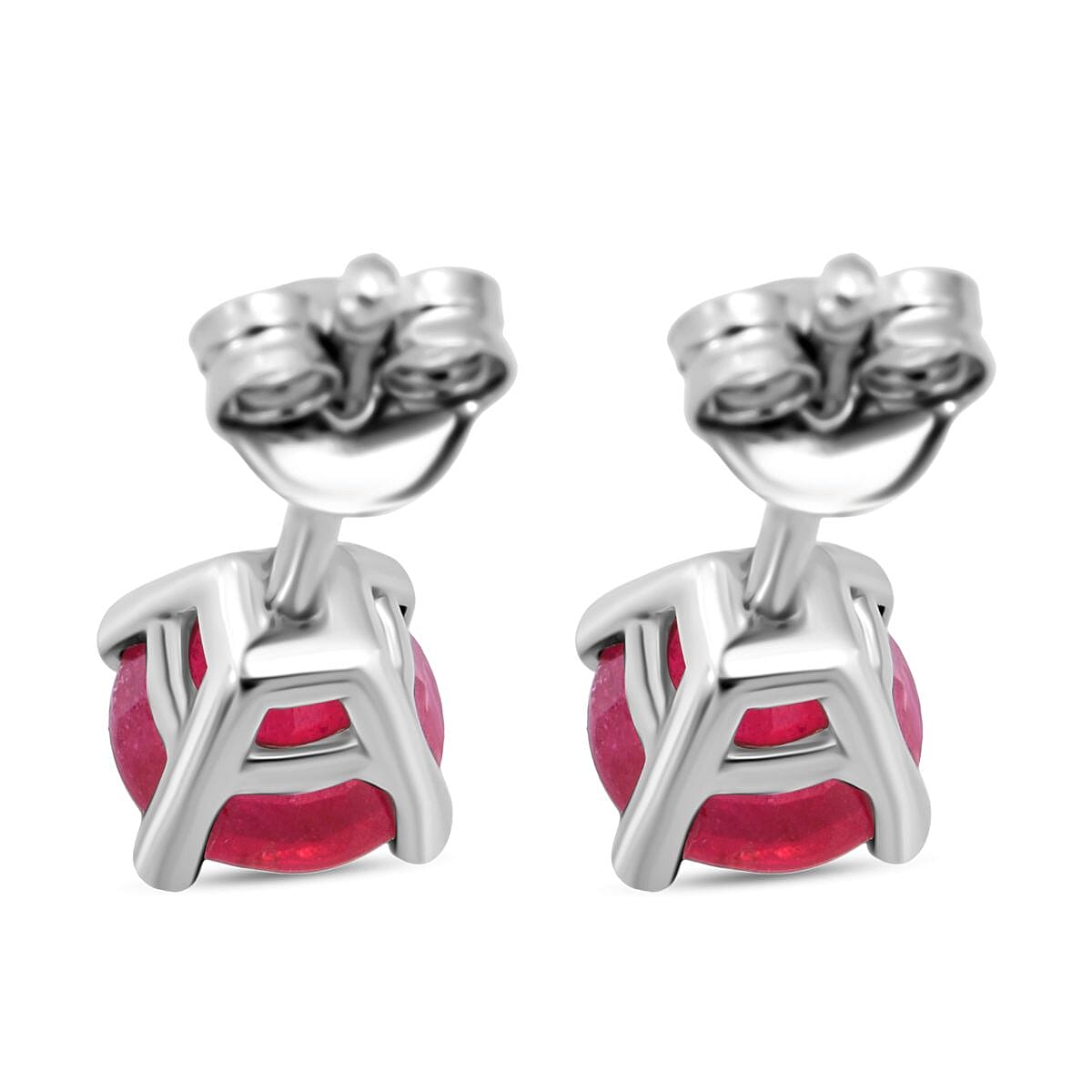 African Ruby Stud Earrings (with Push Back) in Platinum Overlay Sterling Silver 2.00 Ct.