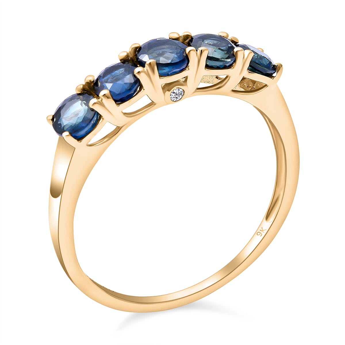 9K Yellow Gold Rare Ocean Teal Sapphire and Diamond Ring 1.52 Ct.