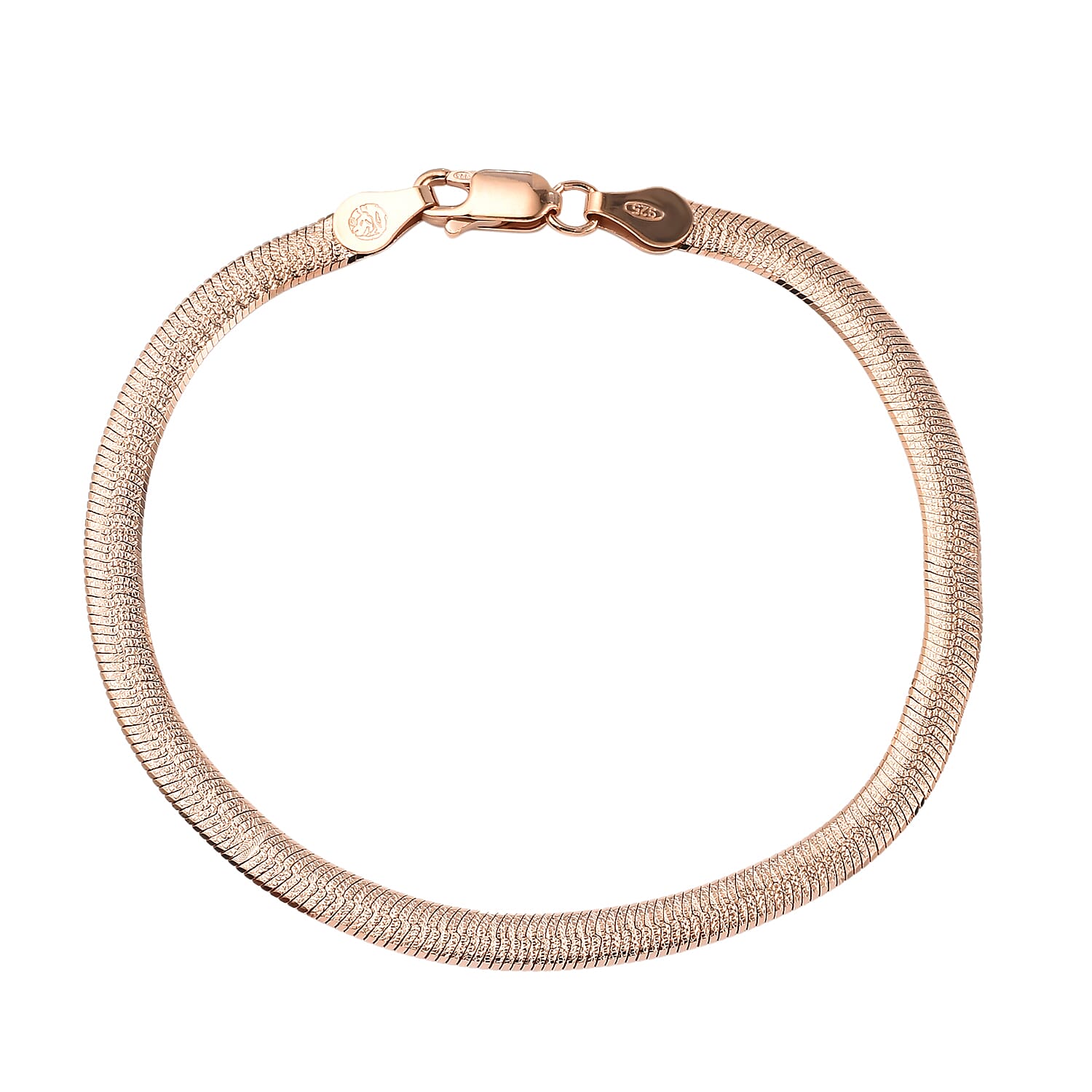 Vegas Close Out - Sterling Silver Herringbone Bracelet (Size - 7.5) 4 Gms - Rose Gold Overlay