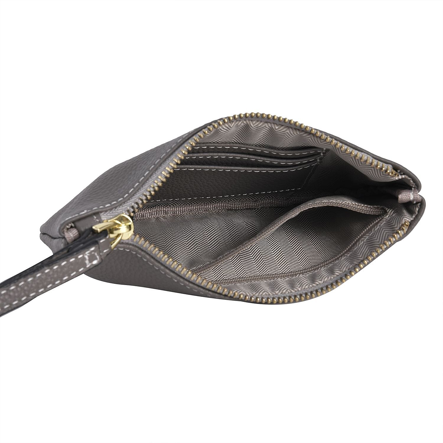 100% Genuine Leather R Letterpress Wristlet Clutch - Grey