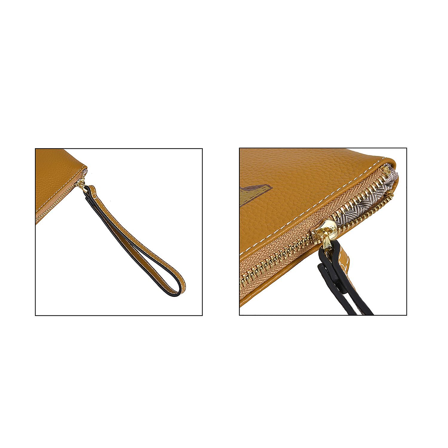 100% Genuine Leather K Letterpress Wristlet Clutch - Mustard