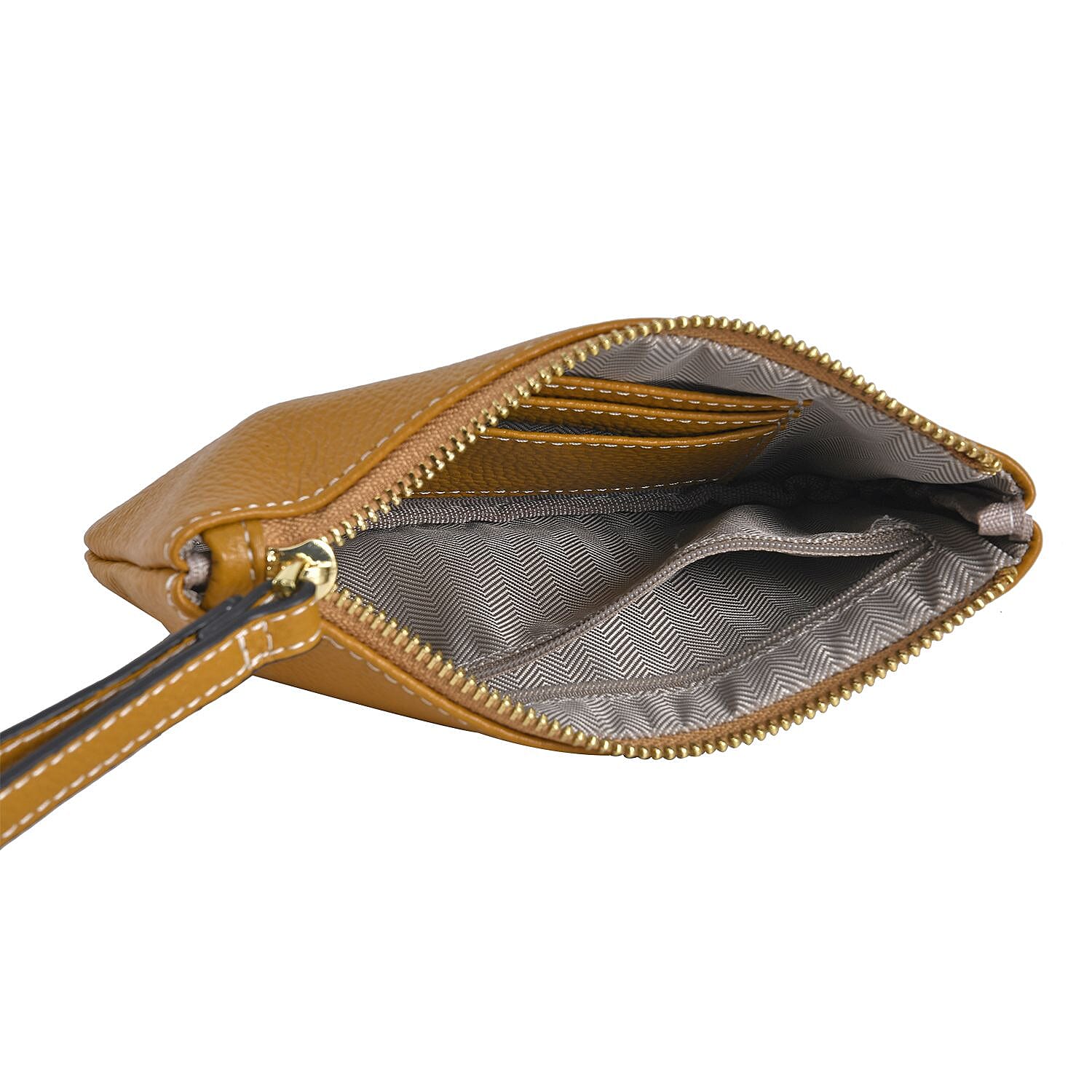 100% Genuine Leather K Letterpress Wristlet Clutch - Mustard