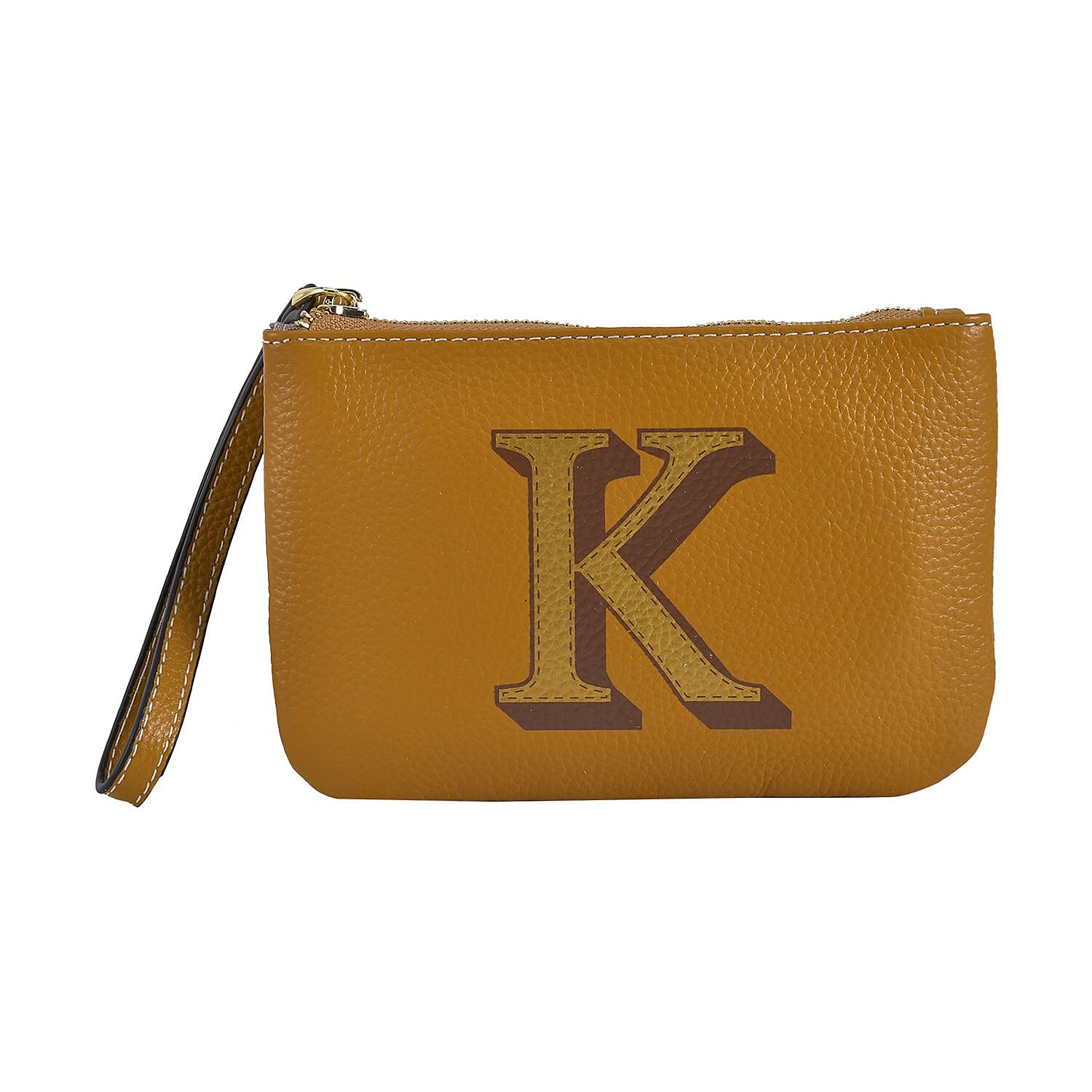100% Genuine Leather Alphabet K Wallet with RFID Protection (Size 18x12 Cm) - Yellow