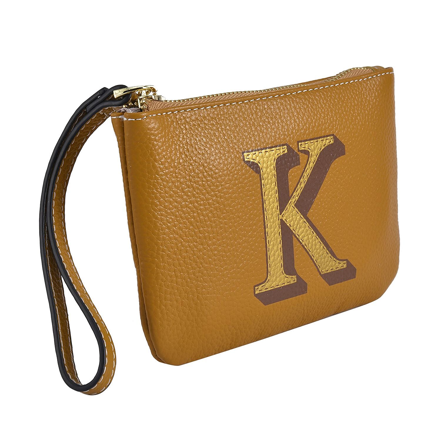 100% Genuine Leather Alphabet K Wallet with RFID Protection (Size 18x12 Cm) - Yellow