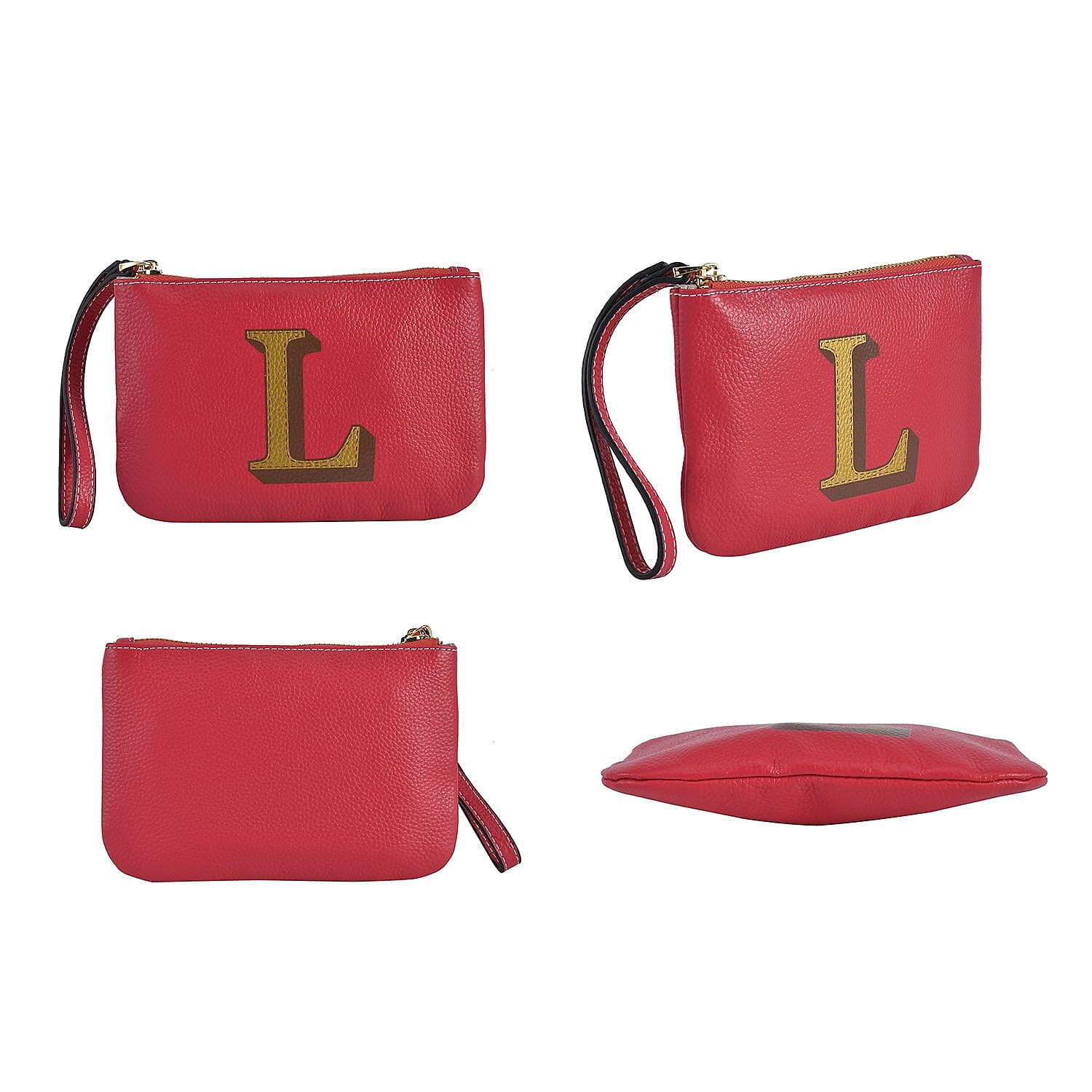 100% Genuine Leather L Letterpress Wristlet Clutch - Pink