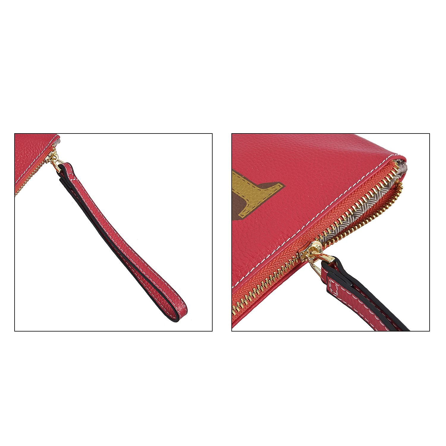 100% Genuine Leather L Letterpress Wristlet Clutch - Pink