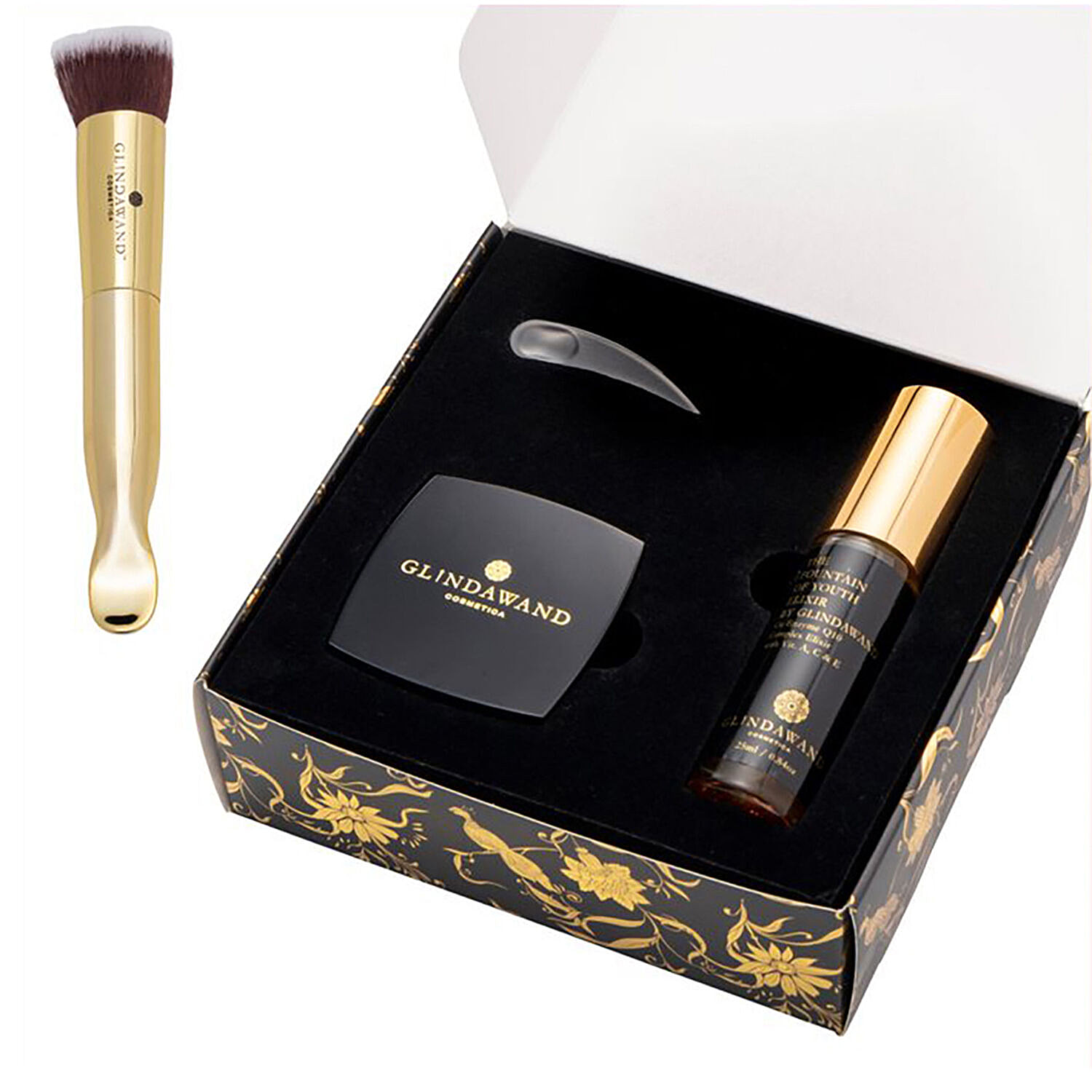 Glindawand: Duo Gift Box (Incl. Fountain of Youth Elixir - 25ml and Divinity Foundation) - Almond (With Free Fibre Brush with Spoon)