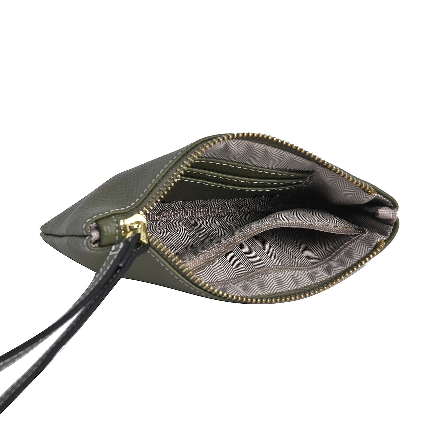 100% Genuine Leather D Letterpress Wristlet Clutch - Army Green