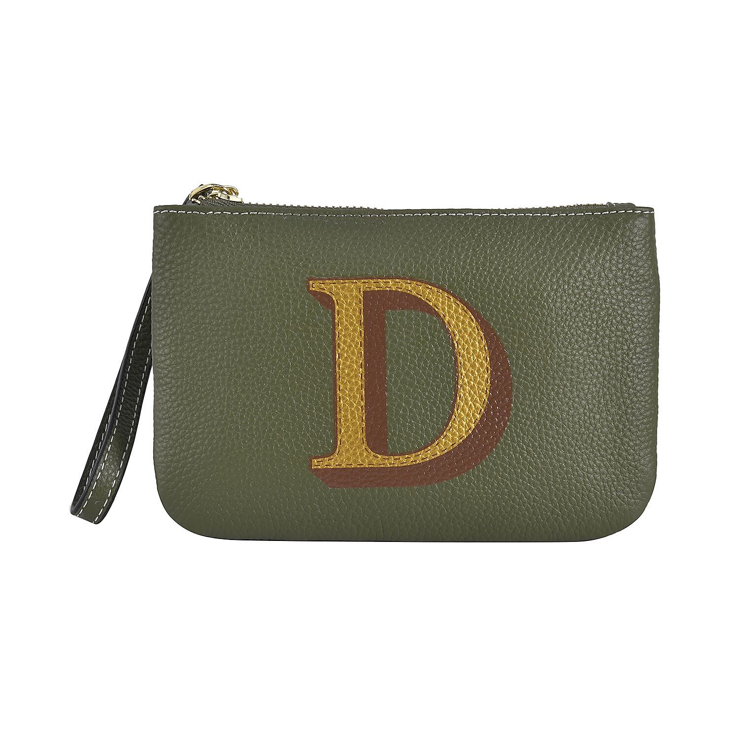 100% Genuine Leather Alphabet D Wallet with RFID Protection (Size 18x12 Cm) - Dark Green