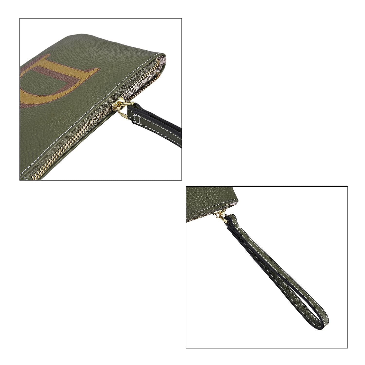 100% Genuine Leather Alphabet D Wallet with RFID Protection (Size 18x12 Cm) - Dark Green