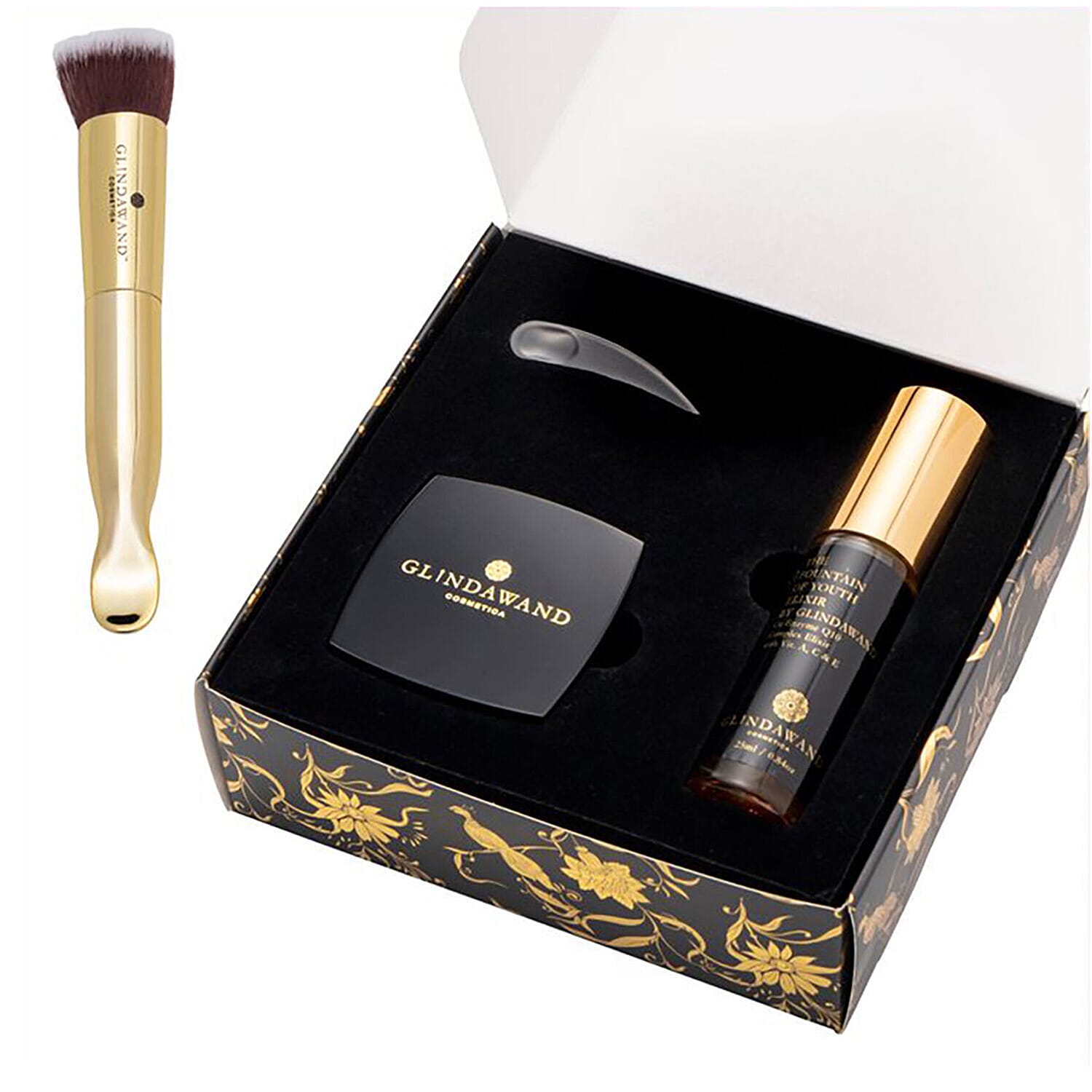 Glindawand- Duo Gift Box (Incl. Fountain of Youth Elixir - 25ml & Divinity Foundation) - Ebony (With Free Fibre Brush with Spoon)