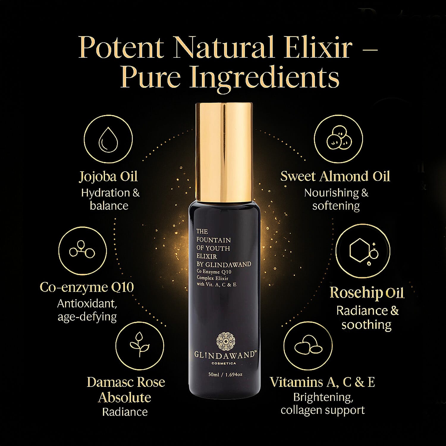 Glindawand- Duo Gift Box (Incl. Fountain of Youth Elixir - 25ml & Divinity Foundation) - Ebony (With Free Fibre Brush with Spoon)