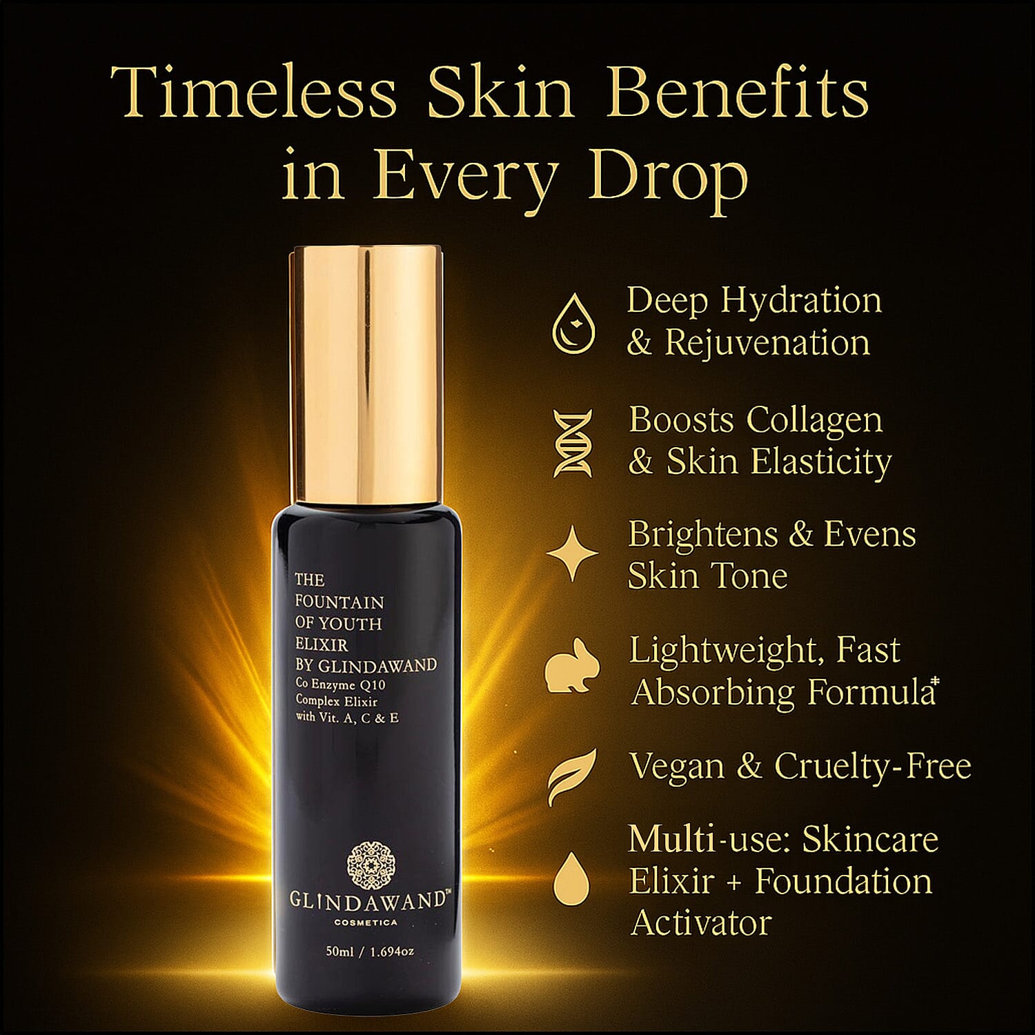 Glindawand- Duo Gift Box (Incl. Fountain of Youth Elixir - 25ml & Divinity Foundation) - Ebony (With Free Fibre Brush with Spoon)